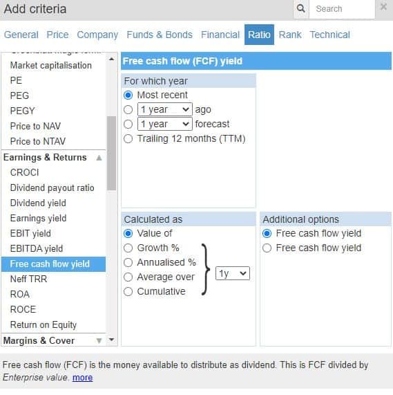 Free Cash Flow Yield example in software column