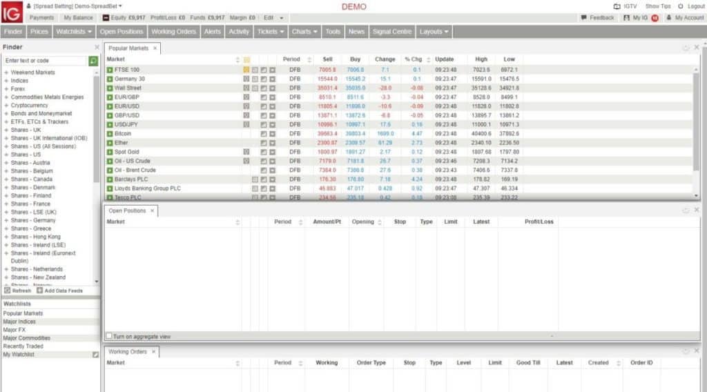 IG demo account dashboard