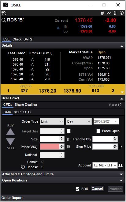 IG L2 Dealer buy sell ticket