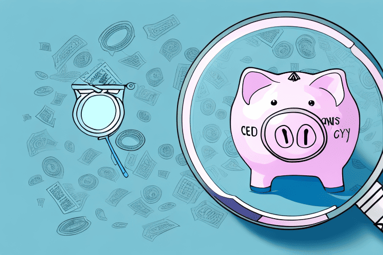 A piggy bank with a magnifying glass hovering over it