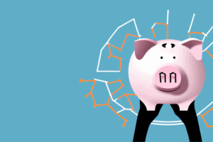 A piggy bank with a graph showing the potential growth of stocks and shares isa