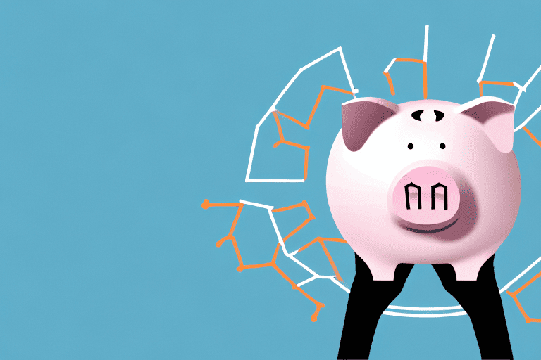 A piggy bank with a graph showing the potential growth of stocks and shares isa