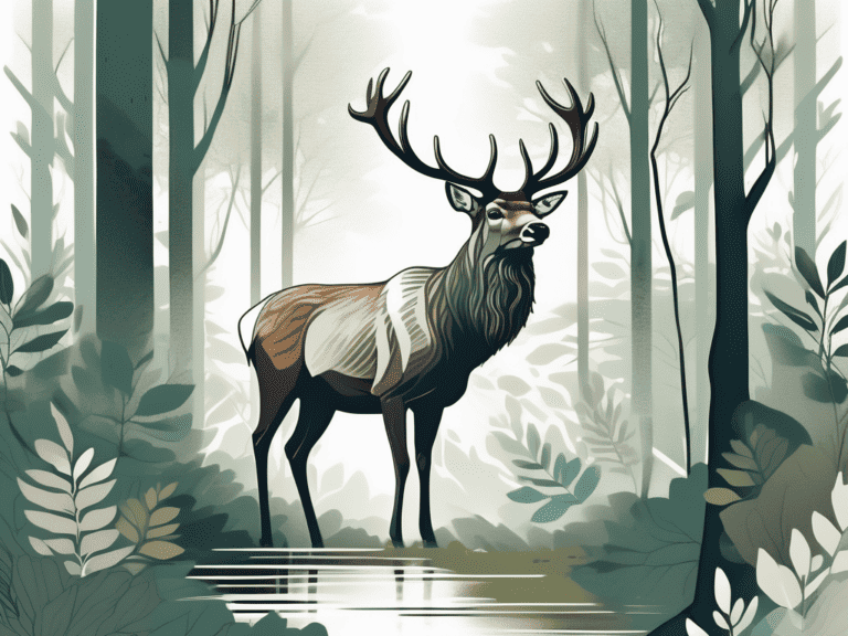 A majestic stag standing in a lush forest