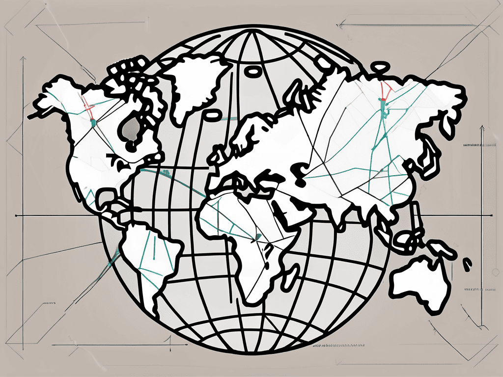 A globe with various emerging economies highlighted