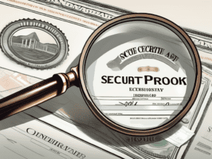 A magnifying glass focusing on a stock certificate