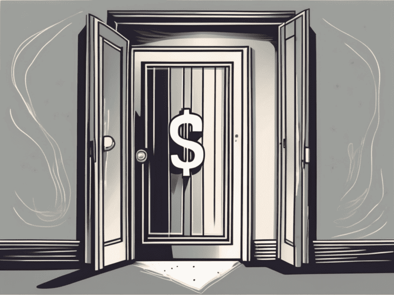 A door with a dollar sign hovering above it