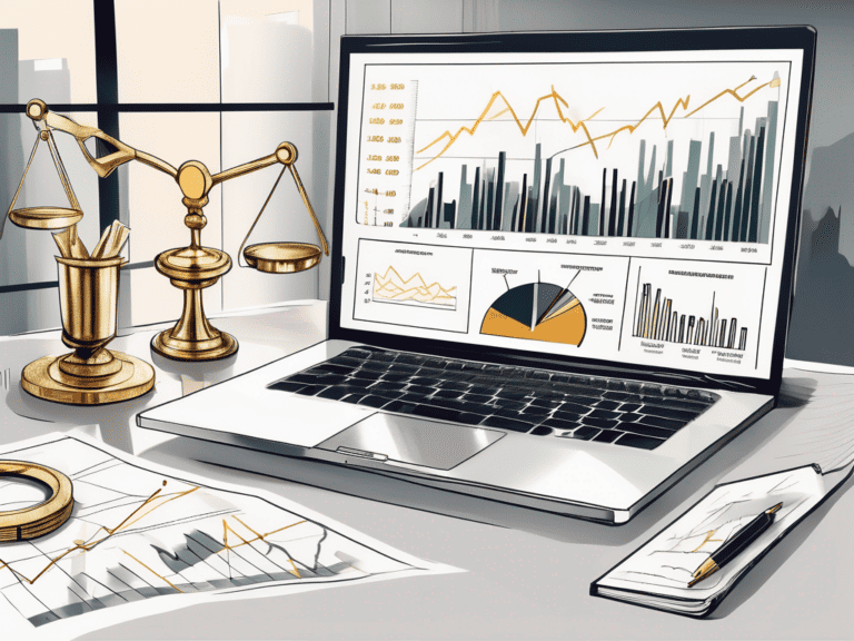 A sophisticated office desk with financial charts