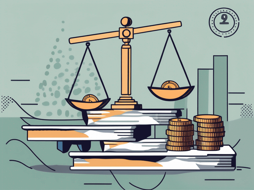 A scale balancing a pile of coins and a stack of bills
