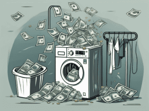 A washing machine filled with banknotes going through a wash cycle