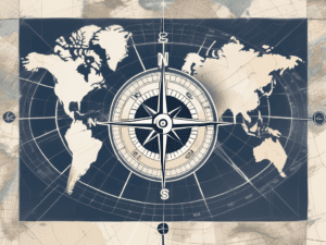 A large compass navigating towards various financial symbols (like dollar sign