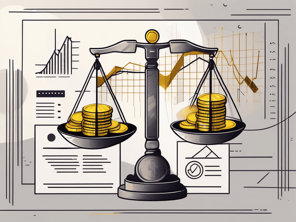 A balanced scale with golden coins on one side and a document symbolizing an agreement on the other