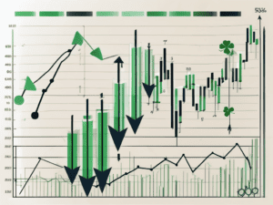 A stock market chart with ascending arrows