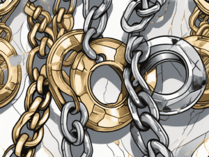 A broken chain made of gold and silver bonds