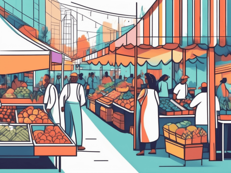 A vibrant marketplace with small