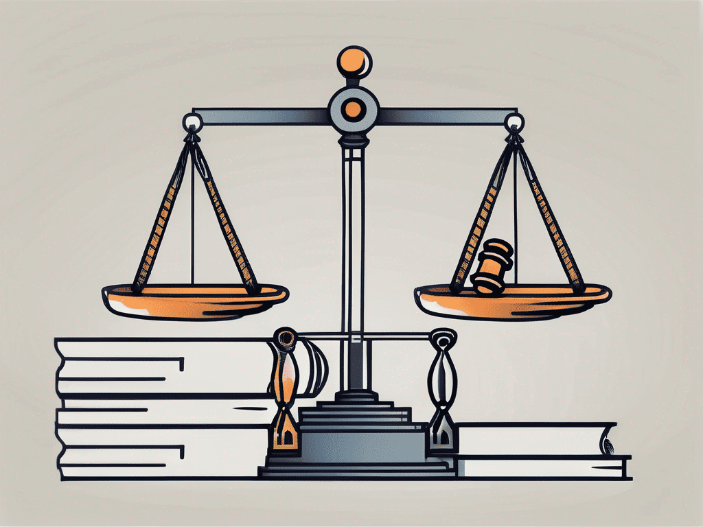 A scale balancing different symbolic elements like a building (representing a corporation)