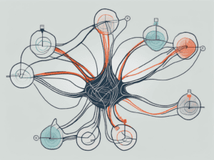 A computer running a simulation with multiple pathways branching out