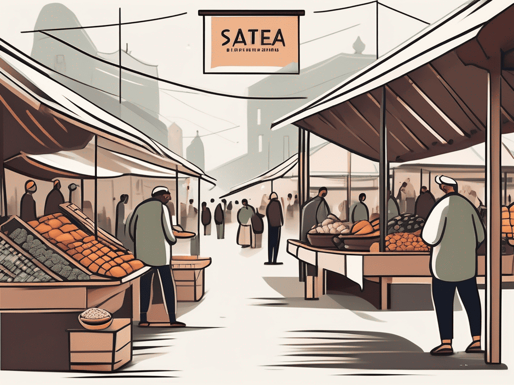 A traditional marketplace with various stalls