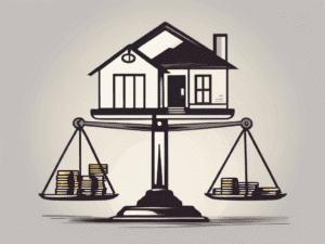 A scale balancing a house and a pile of coins