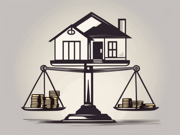 A scale balancing a house and a pile of coins