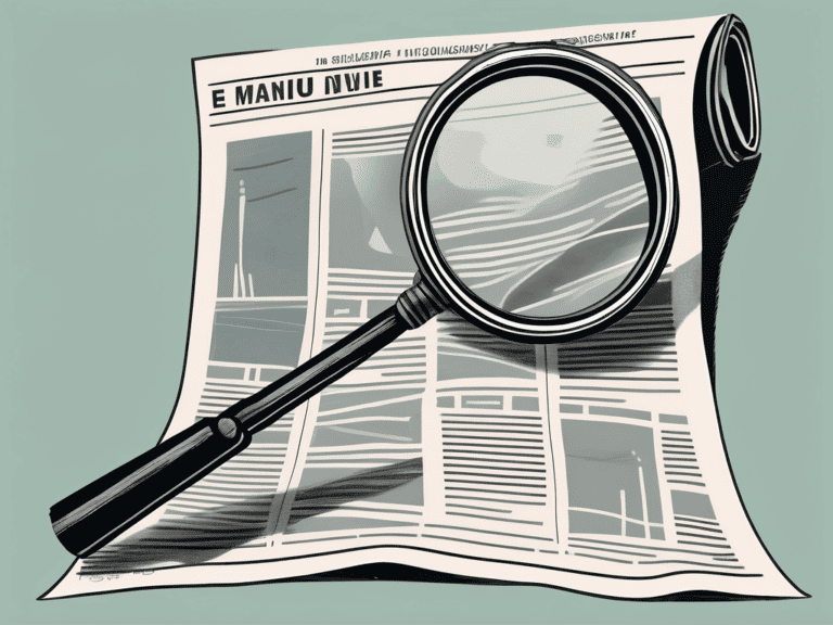 A freshly printed newspaper with a magnifying glass hovering over it