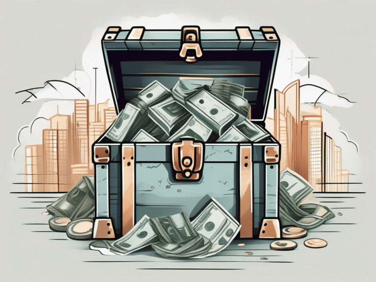 A unit trust symbolized as a treasure chest filled with different types of financial instruments like bonds