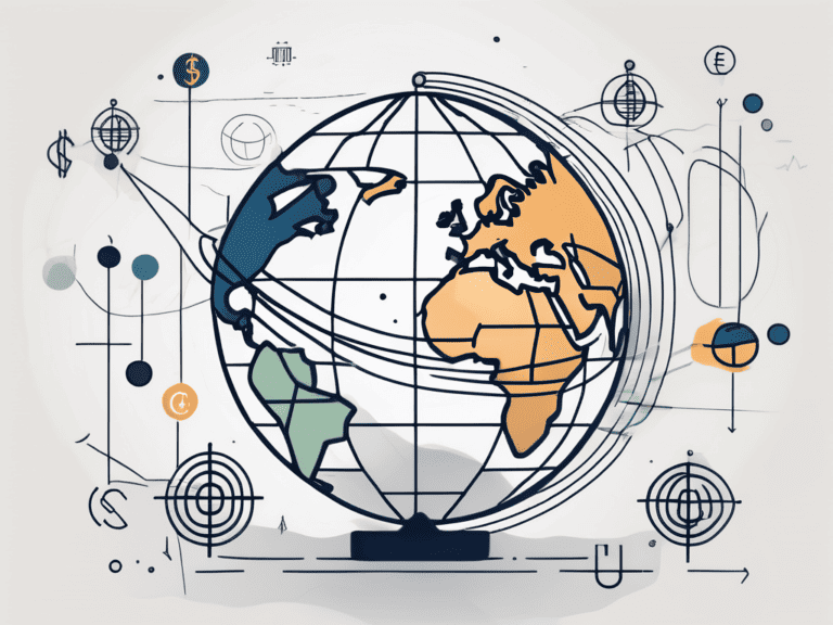 A globe with different financial symbols