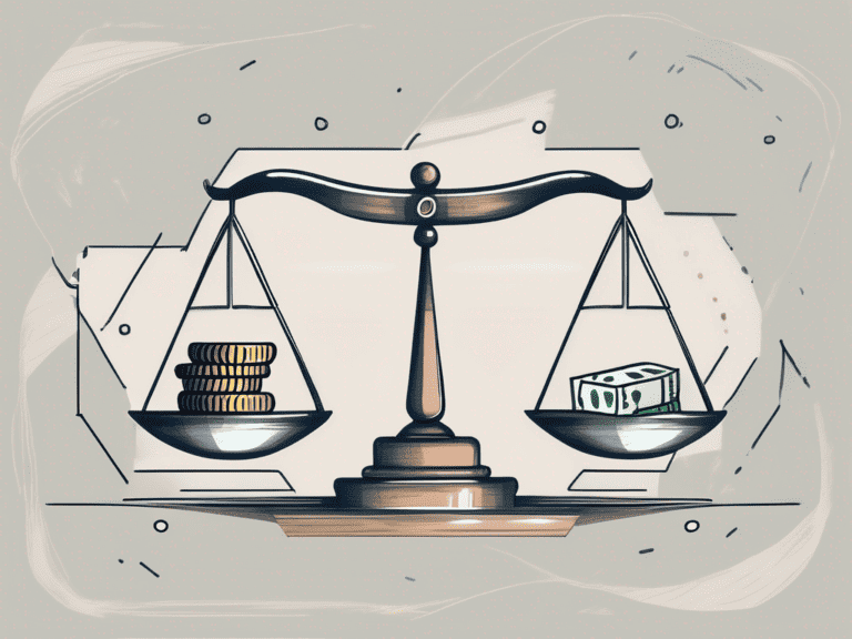 A balanced scale with goods on one side and currency on the other