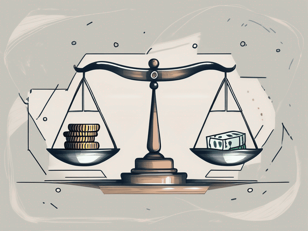 A balanced scale with goods on one side and currency on the other